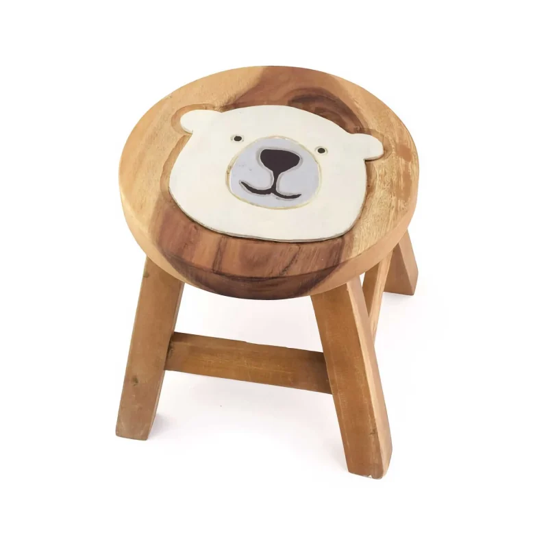 acacia wood mini stool polar bear design