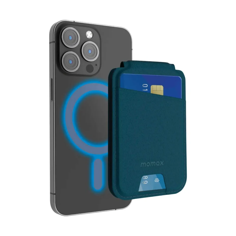 blue magnetic wallet stand with card holder