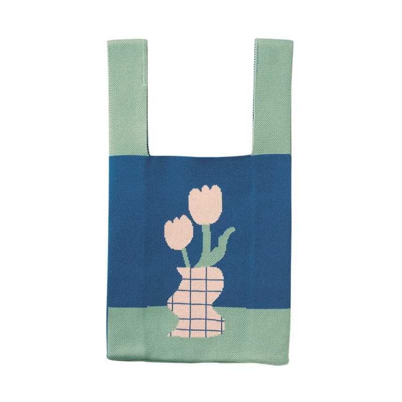 eco friendly knitted tote bag with flower vase insert