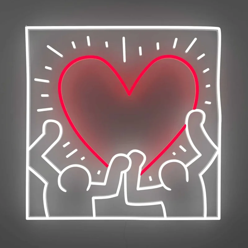 keith haring neon heart led sign by yellowpop wall mounted