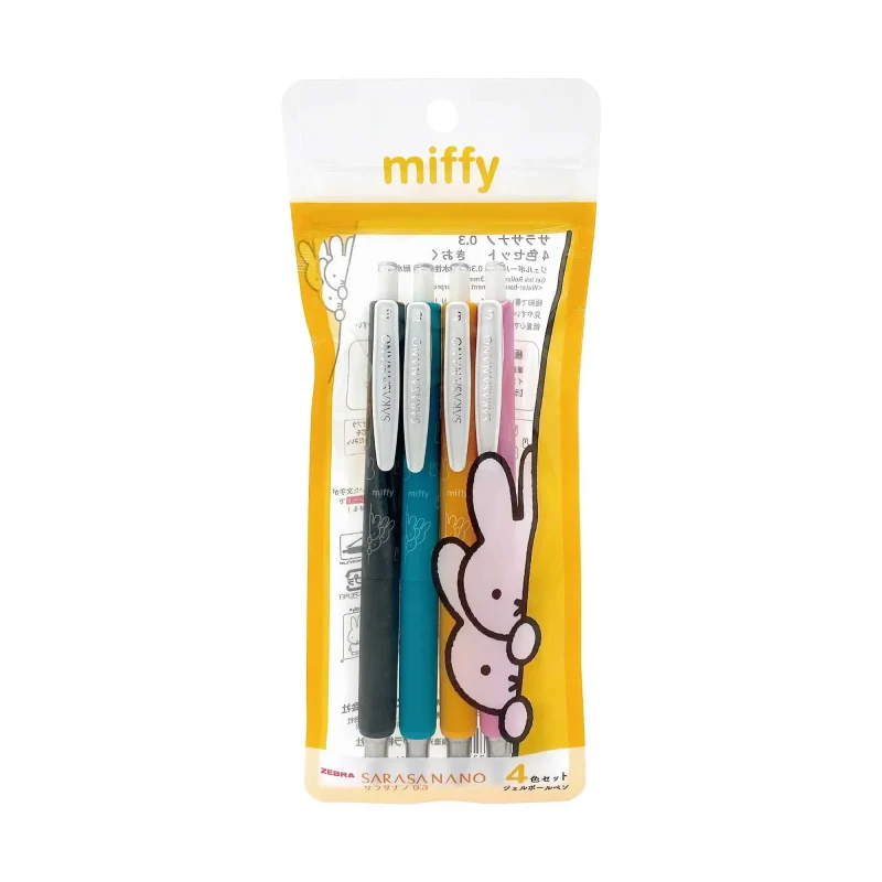 miffy x zebra sarasa nano 4 color pen set peek edition