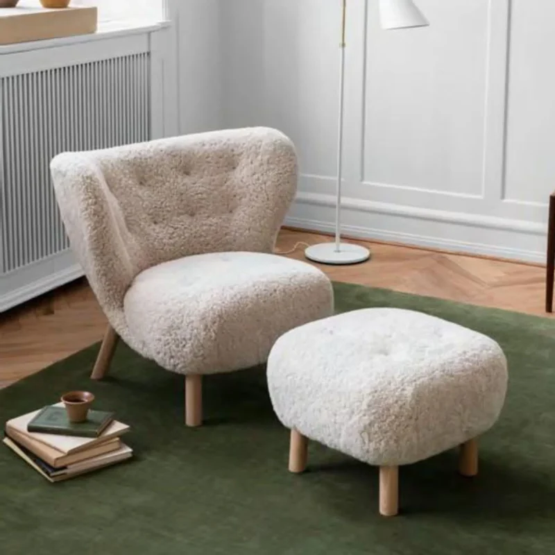 tradition vb1 little petra chair pouf set moonlight sheepskin white oak