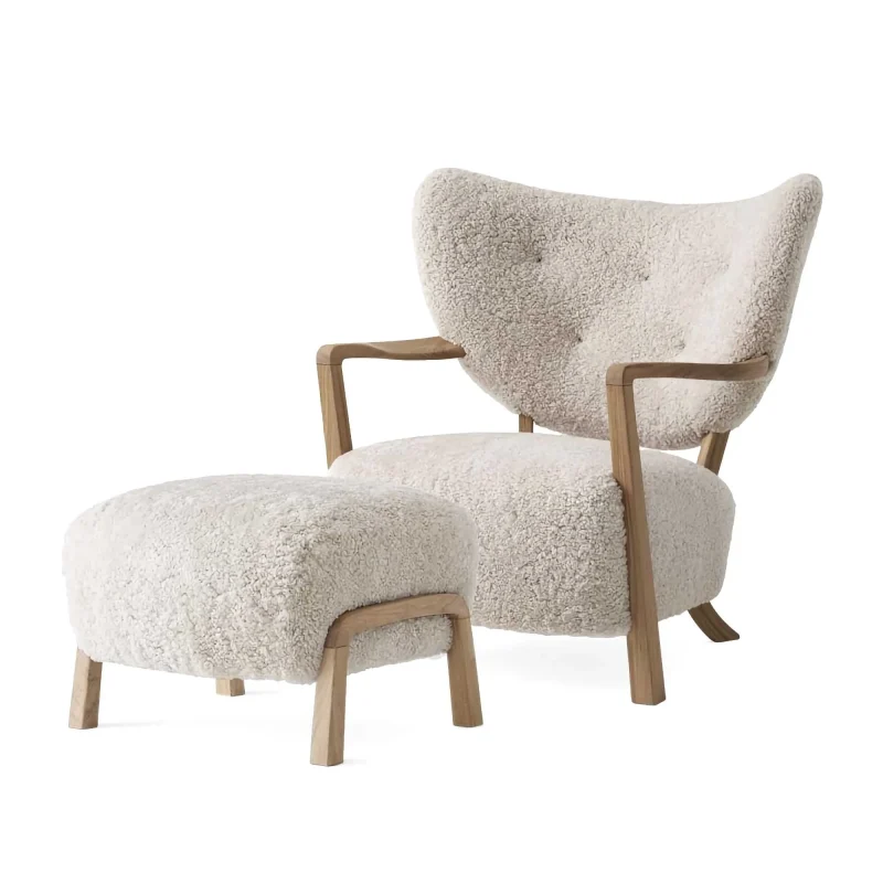 tradition wulff lounge chair pouf set sheepskin moonlight oiled oak